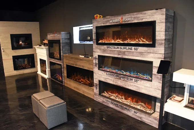 Inside the Fireplace Creations showroom in Waterloo, Iowa
